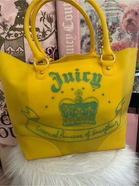 Y2K 2008 Juicy Couture Yellow Jelly Beach Tote CROWNED PRINCESS OF EVERYTHING